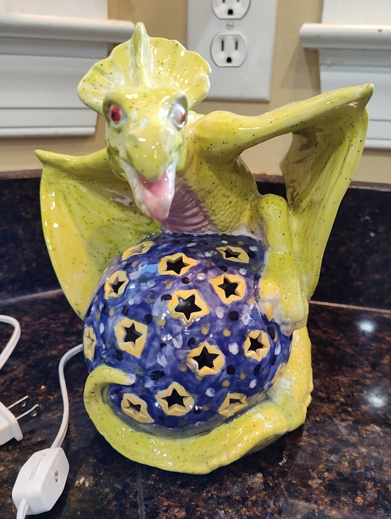 The Unbranded Brand Other - Dragon Globe Ceramic Night Light/Lantern- 9.5"H x 8.5"W, Yellow/Blue, Fine Art